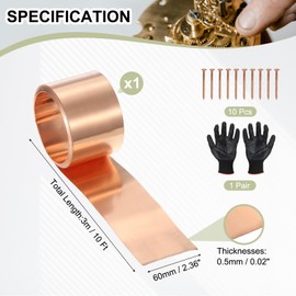 YELARXI Copper Sheet Roll Metal Copper Flashing Foil Plate, 2.4" x 10 Ft 24 Gauge(0.5mm) Thickness Fit for DIY Crafts Electrical Repair - Cylinder(1 Pack, Copper)