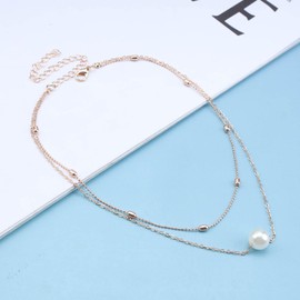 Cimenexe Bohemian Layered Pearl Choker Necklace Tiny Pearl Pendant Necklace Chain Short Pearl Clavicle Necklace Choker Gold Satellite Chain Necklace Jewellery for Women and Girls