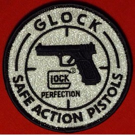 GLOCK PERFECTION SAFE ACTION PISTOLS 3.5" H&L SHOTSHOW Shooters Patch NOS Silver