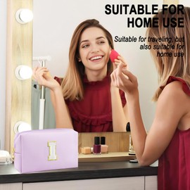 URSKYTOUS Initial Preppy Makeup Bag for Women Travel Large Cosmetic Bag Cute Pink Makeup Pouch for Purse Zippered Toiletry Bag Organizer PU Leather Aesthetic Makeup Brushes Storage Bag Makeup Case