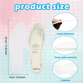 10 Pair Terry Cotton Shoe Insoles Washable Barefoot Inserts Terry Sockless Insoles Odor Control Summer Pure Cotton Absorbs Sweat & Controls Od for Men Woman