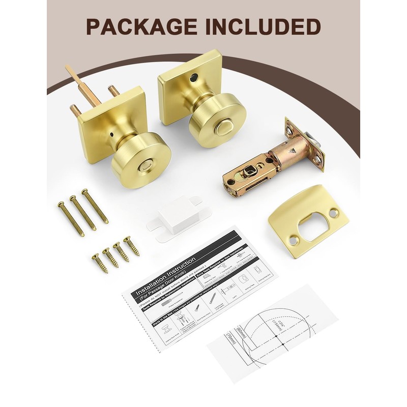Tinewa 6 Pack Gold Interior Privacy Door Knob with Lock,