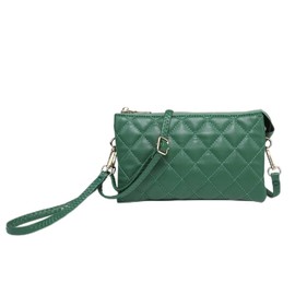 JEN & CO. Riley Quilted Crossbody Bag - Vegan Leather Purse with Detachable Wristlet and Adjustable Shoulder Strap, Green