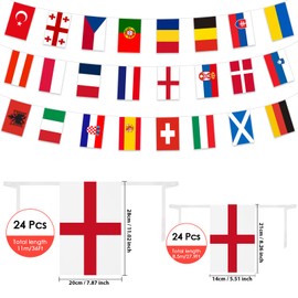 AhfuLife 24 Countries Flags Bunting, 24 Countries Double Sided Fabric Euro Pennant Garland for Eurovision Euro Nations Football League House Bar Garden Party Decoration (14 x 21 cm - 8.5 m, Pack of 8)