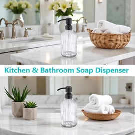 16Oz Clear Glass Soap Dispenser with Rust Proof Stainless Steel Pump,Oil Rubbed Bronze Refillable Bathroom Soap Dispenser,Kitchen Soap Dispensers for Dish Soap,Lotions, Essential Oil