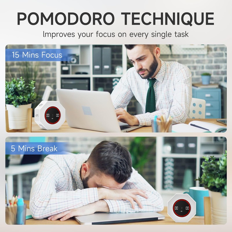 Exlliy Visual Countdown Timer 1,3,5,15,30,60,90 Minutes Preset, Desk Productivity Cube