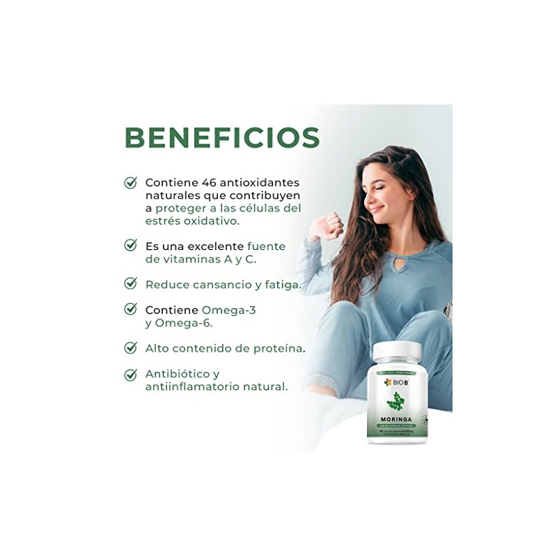 Bio B | Moringa 60 cápsulas veganas | Antioxidante, Antiinflamatorio.
