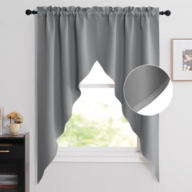NICETOWN Swag Curtains for Kitchen, Home Fashion Rod Pocket Blackout Short Window Tiers Energy Efficient Drapes for Basement, 36W x 63L per Panel, 1 Pair, Sliver Grey