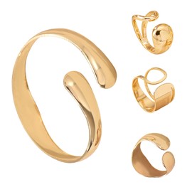 Cuff Bangle Bracelets for Women, Gold Bangles Chunky, Gold Open Adjustable Bracelet and Ring, Women's Cuff Jewellery Sets, Jewellery Christmas Graduation Gifts for Women, Teenagers, Girls