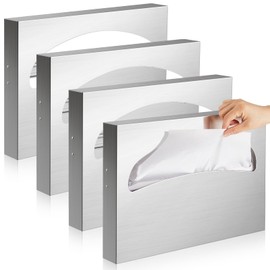 Hushee 4 Pcs Stainless Steel toilet seat cover dispenser Toilet Seat Cover Holder Wall Mounted Commercial for Bathroom (Silver)