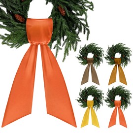 4 Pack Fall Wreath Sash for Front Door Thanksgiving Orange Satin Sash Decoration for Autumn Harvest Fall Wedding Party, 57 x 4.5 inch