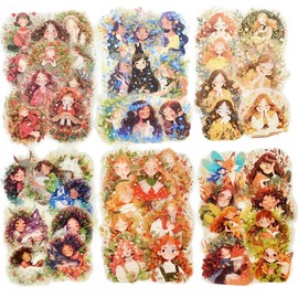 72Pcs Healing Forest Series PET Scrapbook Stickers, Strawberry Girl Fantasy Flower Fox Wolf Stickers Kit for Scrapbooking, Junk Journal Ephemera, DIY Crafts Waterproof Journaling Supplies
