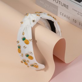 Pineapple Headbands Fruit Headband for Women Sparkly Crystal Rhinestone Pineapple Charm Headbands Embellished White Top Knot Headband Summer Vacation Beach Pool Party
