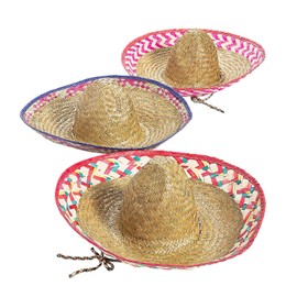 Fun Express 3 Straw Sombrero Hats with drawstring for Adults - Adjustable Sombrero Hats Brown - Cinco De Mayo Party supplies and favors