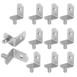 Jamiikury 12pcs L-Shaped Shelf Support Pegs, 5mm Shelf Bracket Pegs with Hole, Silver Bracket Style Shelf Pegs, Nickel Plated Metal Shelf Pins Holders for Shelves Cabinet Closet - 5mm, 12pcs