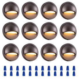 BTNHPLite LED Low Voltage Deck Lights 3.74 Inch Landscape Lighting Fence Lights 2700K 180LM 12-24V AC/DC Aluminum Oil Rubbed Bronze Outdoor Step Light 2.5W IP65 with Wire Nuts 4FT Corded, 12 Pack