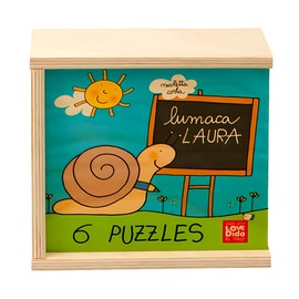 Dida - Wooden Puzzle 3 Large Pieces for Children 1/2/3 Years or Older - Snail Laura - 6 Puzzles with 3 Large Tiles - Montessori Educational Games for Kids Designed by Nicoletta Costa