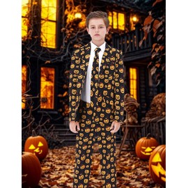 A&J DESIGN Boys Suit Size 12 Kids Pumpkin Hollween Suit Formal Blazer Pants Tie