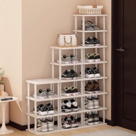 Bamboo Shoe Rack 17 Tier- Vertical Shoe Rack for Small Spaces, Tall Narrow Shoe Rack Organizer for Closet Entryway Corner Garage and Bedroom,Skinny Shoe Shelf with Free Stackable DIY