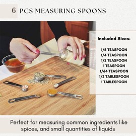 CLVEDU 6PCS Measuring Spoons Set, 1/8 tsp, 1/4 tsp, 1/2 tsp, 1 tsp, 1/2 tbsp, 1 tbsp, Stainless Steel Measuring Spoons for Cooking Baking Spice Jars and Liquid Ingredients