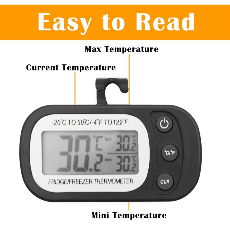 Digital Frigerator Thermometer 2 Pack, Waterproof Fridge and Freezer Thermometer,