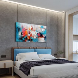 Abstract Wall Art Canvas Hand-Painted Art in Blue and Pink Office Wall Decor Wall Art for Living Room Paintings for Wall Decorations Modern Wall Decor for Bedrooms, and dining Room 24×48in