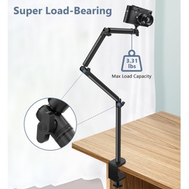 Tinpops Overhead Camera Mount Desk Stand, Flexible Overhead Camera Mount with 3/8'' 5/8'' Screw, C Clamp Tabletop Stand for Podcasting/Ring Light/Blue Yeti Nano/Webcam/Photography Live Stream