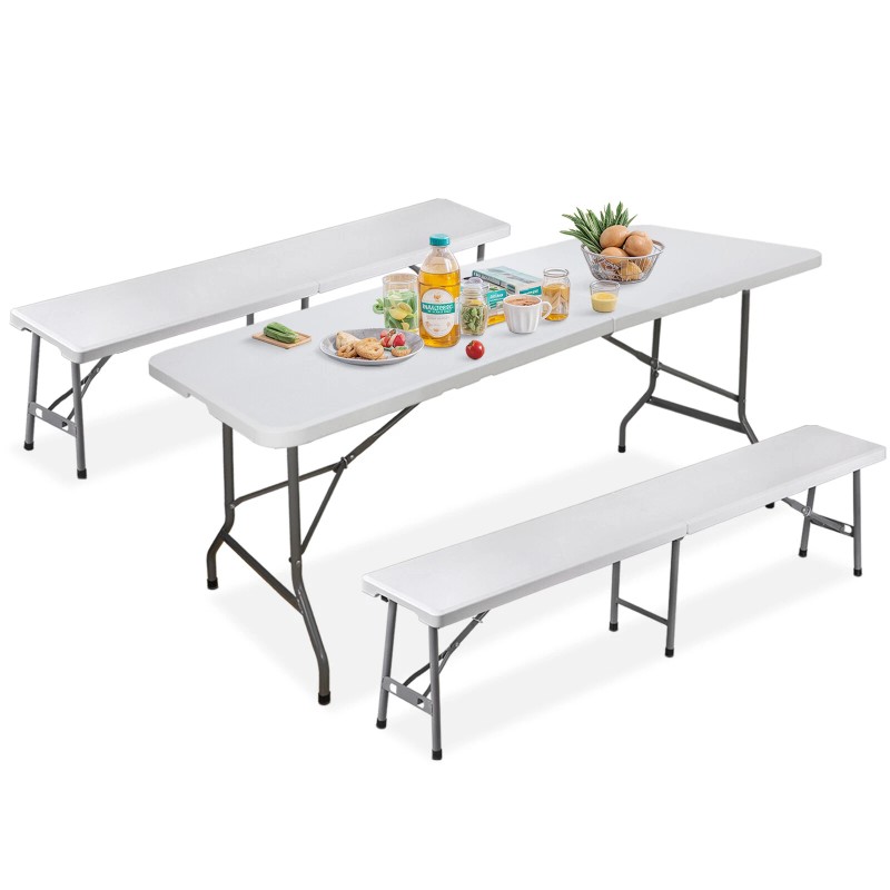 SEGAWE Folding Table Set w/2 Benches 6FT Camping Picnic Table
