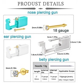 WillTen Gold Ear, Nose & Belly Piercing Starter Kit - Disposable Gun with Built-in Studs
