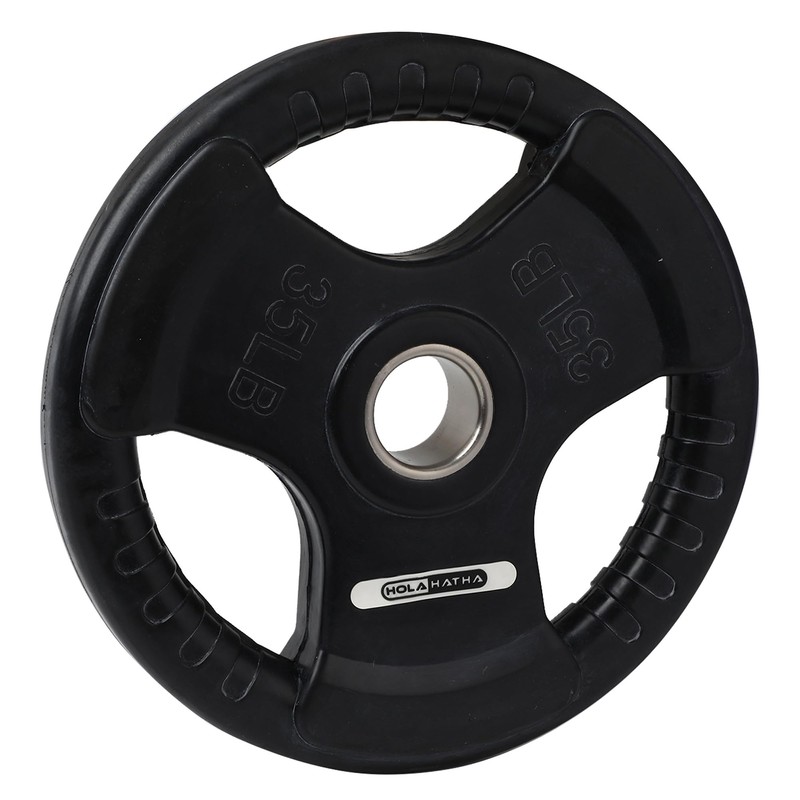 HolaHatha 35-Pound Olympic Rubber Coated Solid Cast Iron Weight Plate
