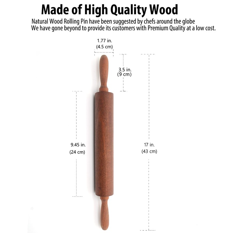 TUSIWIT Classic Sapele Wooden Rolling Pin With Handles,Wood Baking Roller