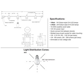 SPW Unique Lighting Systems LED-BISTRO-12V Outdoor Living Series Bistro 24' String Light with Twelve (12) 2W LEDs