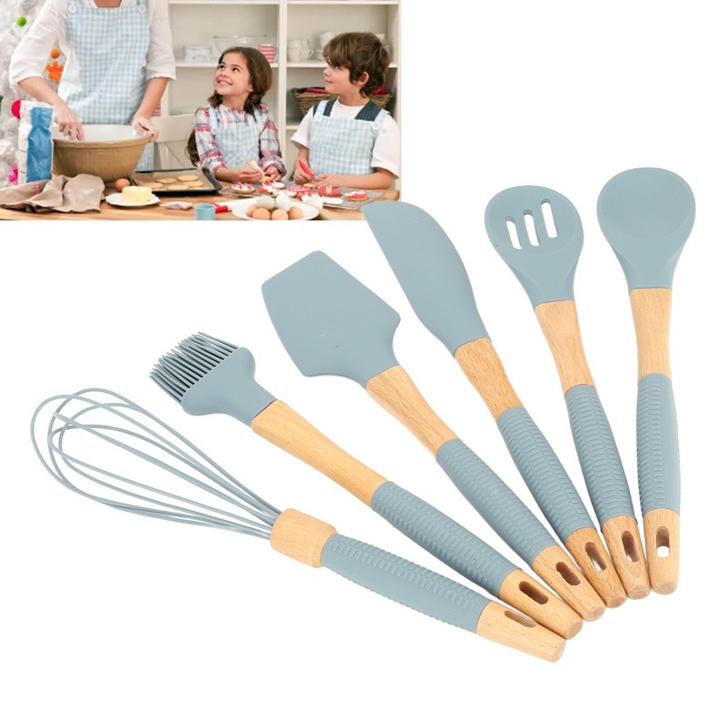 Silicone Cooking Utensils 6 Piece Silicone Utensil Set Durable Wooden