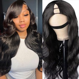 MOOTAFUL V Part Human Hair Wig Body Wave V Part Wig Human Hair for Black Women 14 Inch Glueless Wigs Clip Upgrade Natural Beginner Friendly Middle Part 200% Density
