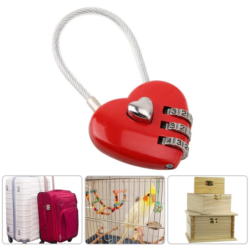 Heart Shape 3 Code Lock Bag Lock, Password for School