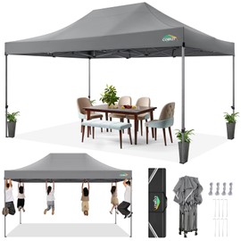 COBIZI 10x15 FT Pop up Canopy Tent,Heavy Duty Easy Up Commercial Outdoor Party Canopy Tents for Wedding Parties All Season Wind & Waterproof Gazebo with Carry Bag,Gray(Frame Thickened)
