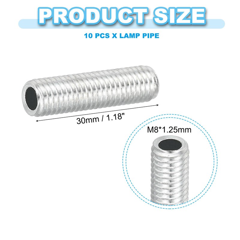PATIKIL M8 Thread Carbon Steel Lamp Pipe 10 Sets 30mm/1.18"