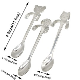 Maydahui 6PCS Dog Cat Bear Coffee Spoon 4.5 inch Animal Spoons 18/10(304) Stainless Steel Hanging Stirring Dessert Drink Spoons Tableware Kitchen Supplies
