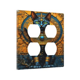 LuHuoLu Decorative Outlet Covers Egyptian Black Cat Vintage Gold Decorated 2 Gang Wall Plate Cover Double Duplex Receptacle Two Switch Light Switch Cover Plate Jumbo Faceplate for Home Decor