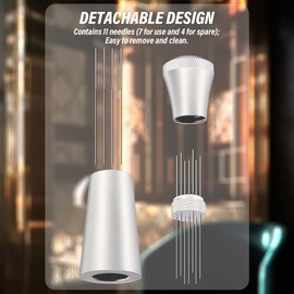 Aguja Cafe, Distribuidor Espresso Agitador Herramienta de Agitación Distribuidor de Café Mango de Aluminio con Base Soporte y 4 Recambio Agujas de Acero Inoxidable (Plateado)