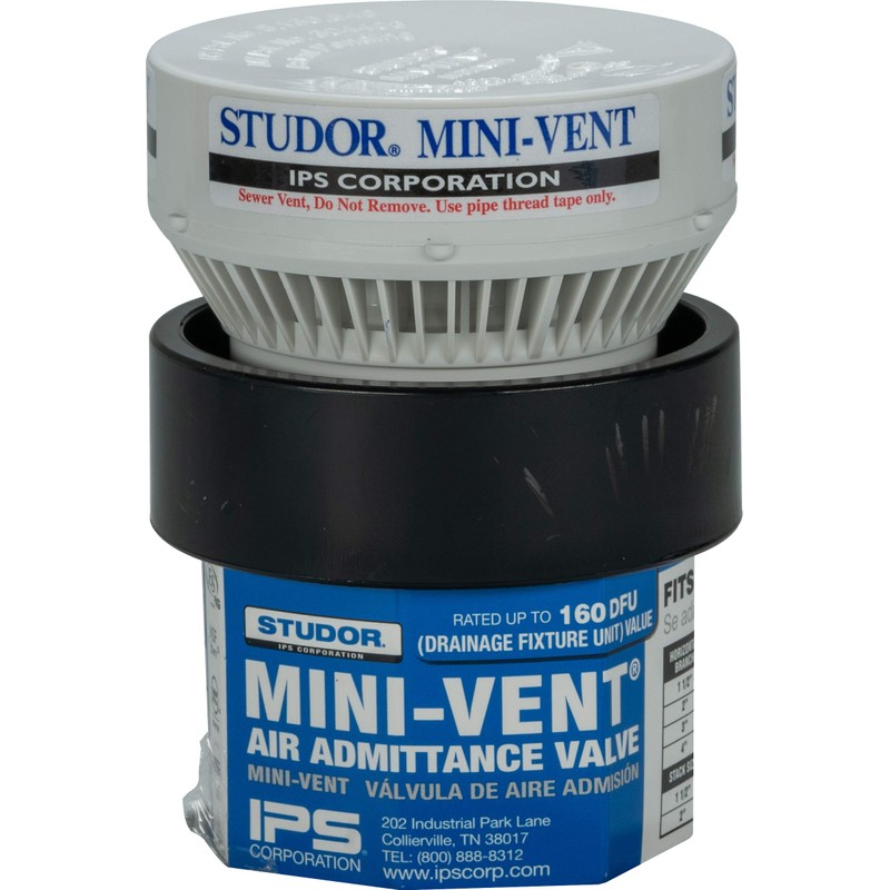 Studor 20340 Mini-Vent Air Admittance Valve with ABS Adapter, 1-1/2-
