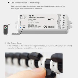 DC12-24V RGB+CCT V5-M+RT5 RF Wireless Remote Control LED Controller Kit (5in1 RF Remote kit)