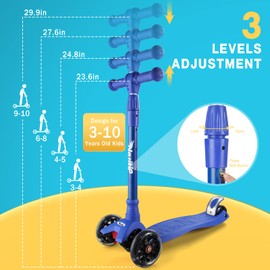 Scooters for Kids Age 3-5, Kick Scooter for Boys Girls Toddlers, 4 Adjustable Height, AEBC-9 Bearing, 3 Light Up Wheels, Lean to Steer, Outdoor Activities for Children from 3 to 12 Years Old, Black