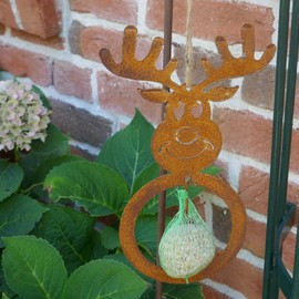 Fat Ball Holder Elk for Wild Birds in Rust Look Bird Feeder Made of Patina 27.5 cm