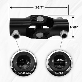 Ovabeyna 11/16-36 Spline X 3/4" DD Black Steering Universal Joint Single U Joint Shaft,Total Length: 96mm (3-3/4")