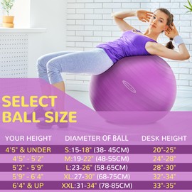 Fitvids Anti-Burst and Slip Resistant Exercise Ball Yoga Ball Fitness Ball Birthing Ball with Quick Pump, 2,000-Pound Capacity, Purple, 30-inch, XL