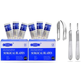 VISION TEK MED 200 Scalpel Blades #10 + #12 for Surgi, Dermaplaning, Veterinary, Taxidermy, Arts & Crafts, More - Includes 2 Handle #3