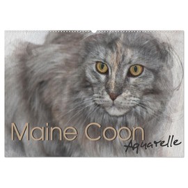 Maine Coon Aquarelle (Wandkalender 2026 DIN A2 quer), CALVENDO Monatskalender: Kunstvolle Portraits der begehrten Katzenrasse Maine Coon (CALVENDO Tiere)