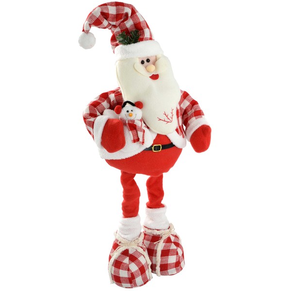 WeRChristmas Free Standing Christmas Santa Floor Decoration with Extendable Legs in Red & White Tartan - Height 35-60cm, zzzz-s, Red