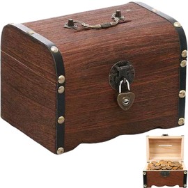 Katleay Wooden Treasure Chest Children's Birthday Treasure Chest Children's Birthday Treasure Chest with Lock and Key for Storage, Children's Gift (17.5 x 13 x 12.5 cm)